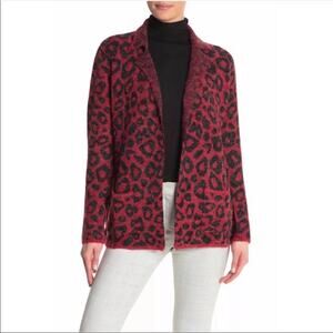 Joseph A Red Leopard Print Cardigan Sweater Long Medium